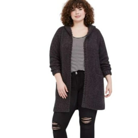 Torrid Charcoal Grey Boucle Hooded Cardigan Coat Women's 2X - Picture 1 of 9